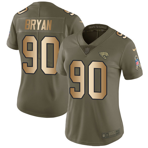Nike Jacksonville Jaguars #90 Taven Bryan Olive Gold Women Stitched NFL Limited 2017 Salute to Service Jersey